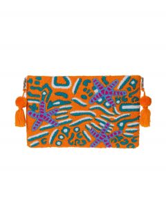 Laukku oranssi hapsukoristeet