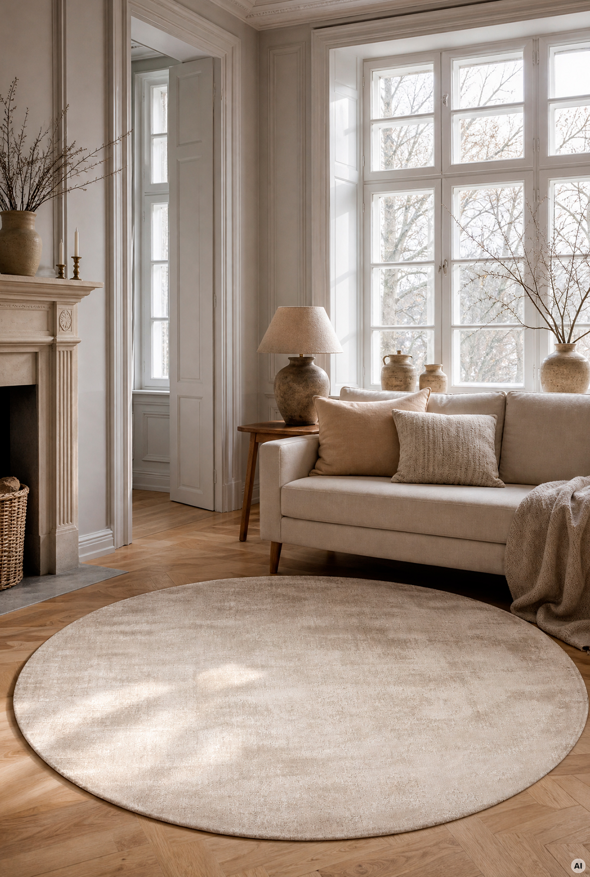 Viskoosimatto Ø180cm beige FLAVIA - Kuva 1