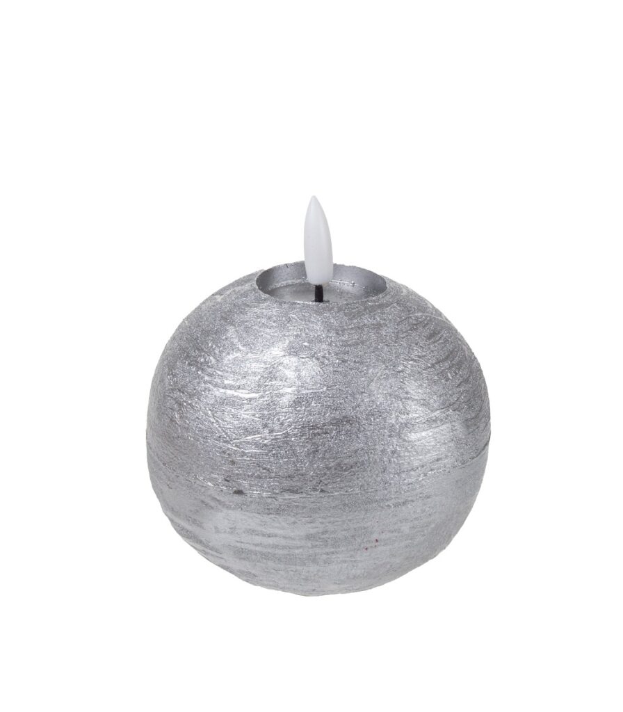 Pallokynttilä LED 10x12cm hopea