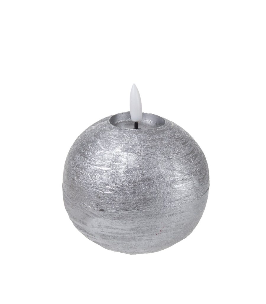 Pallokynttilä LED 10x12cm hopea