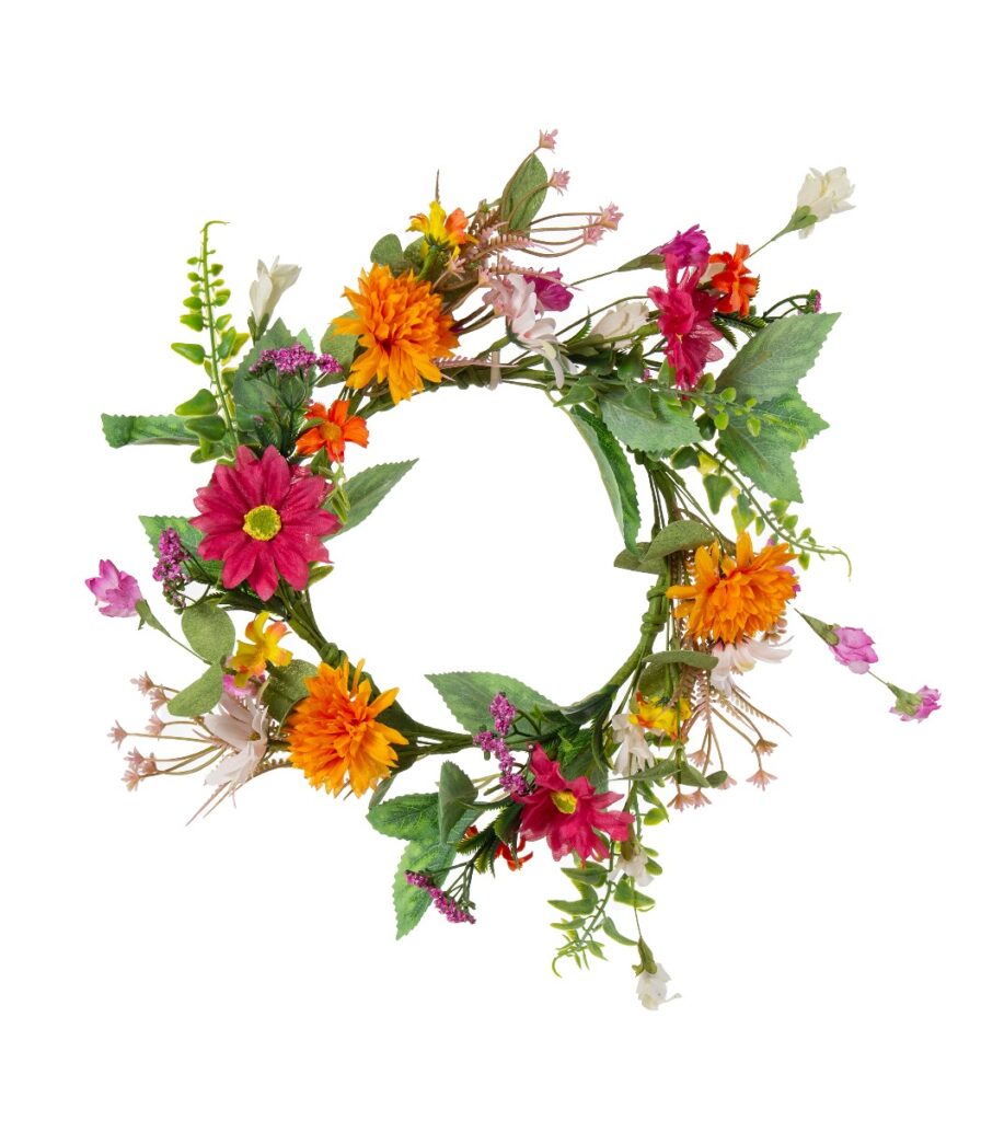 Kranssi 16,5cm kukat oranssi/punain