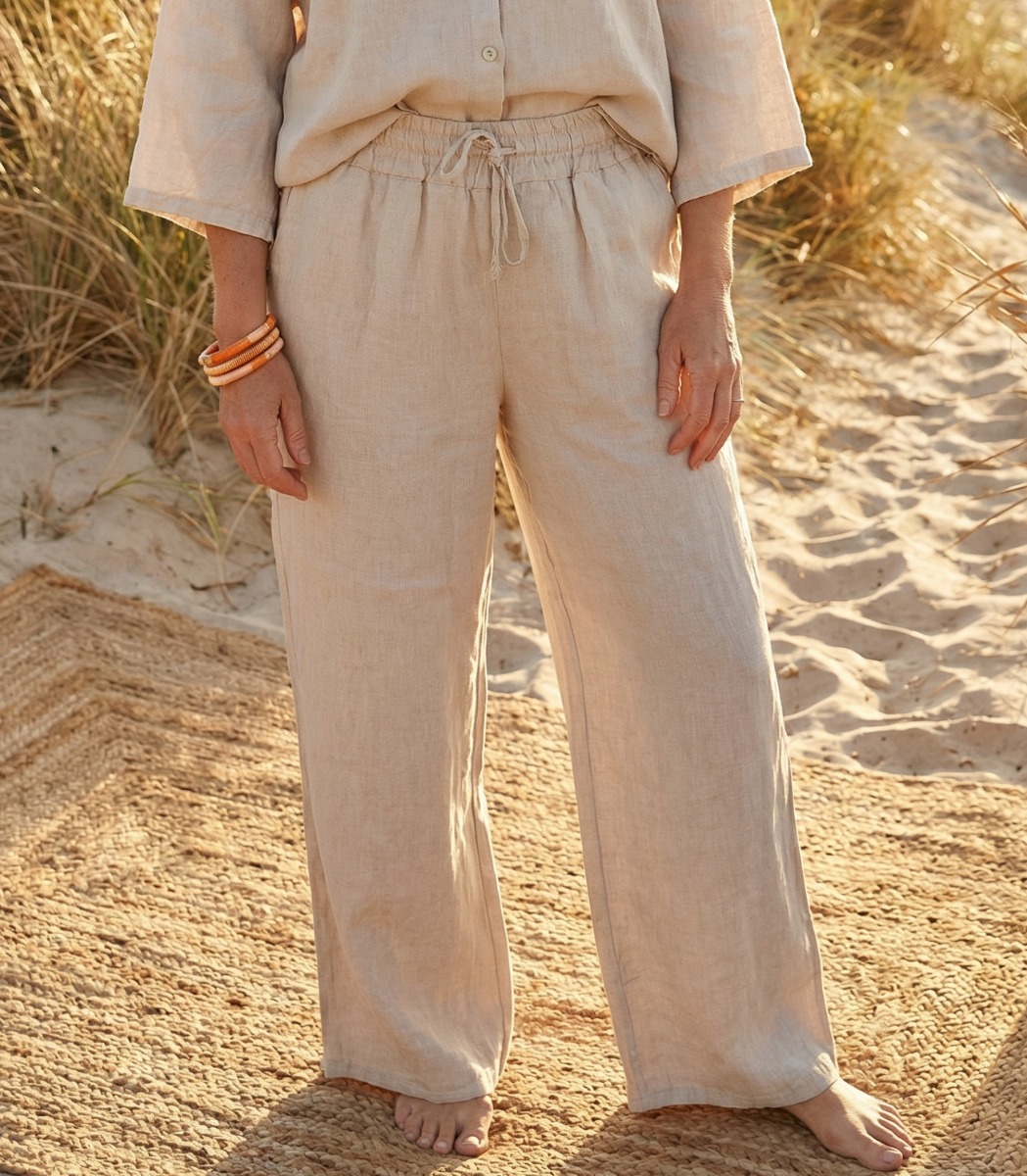Pellavahousut beige LINO - Kuva 4