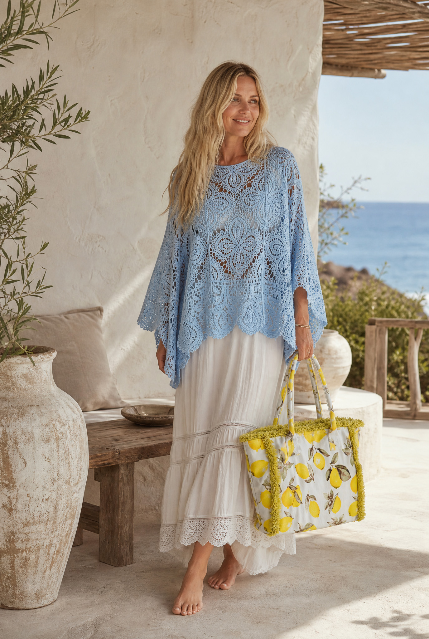 Virkattu neulepaita sininen - Kuva 1