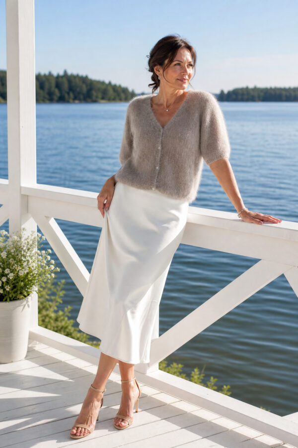 Mohairneuletakki beige SAGA