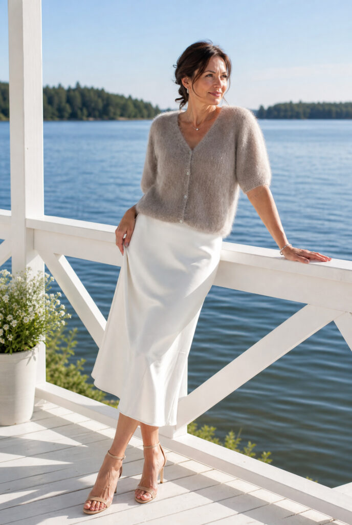 Mohairneuletakki beige SAGA
