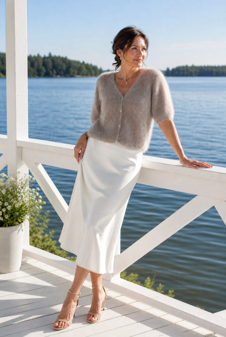 Mohairneuletakki beige SAGA