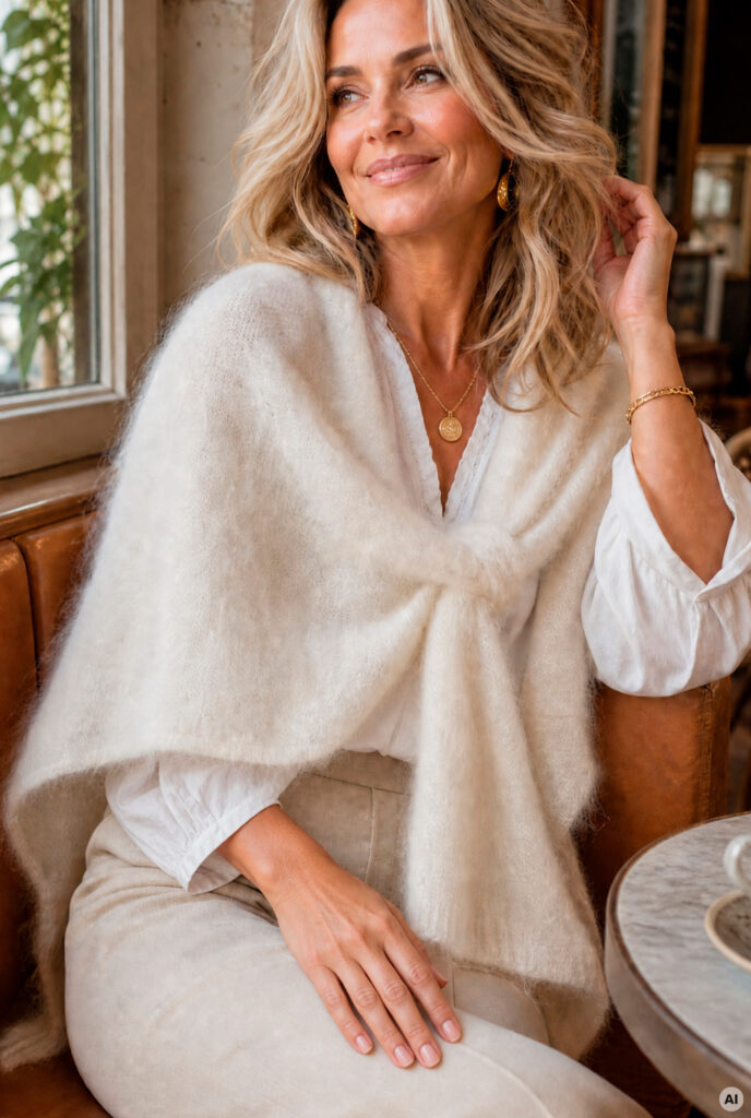 Mohairponcho luonnonvalkoinen
