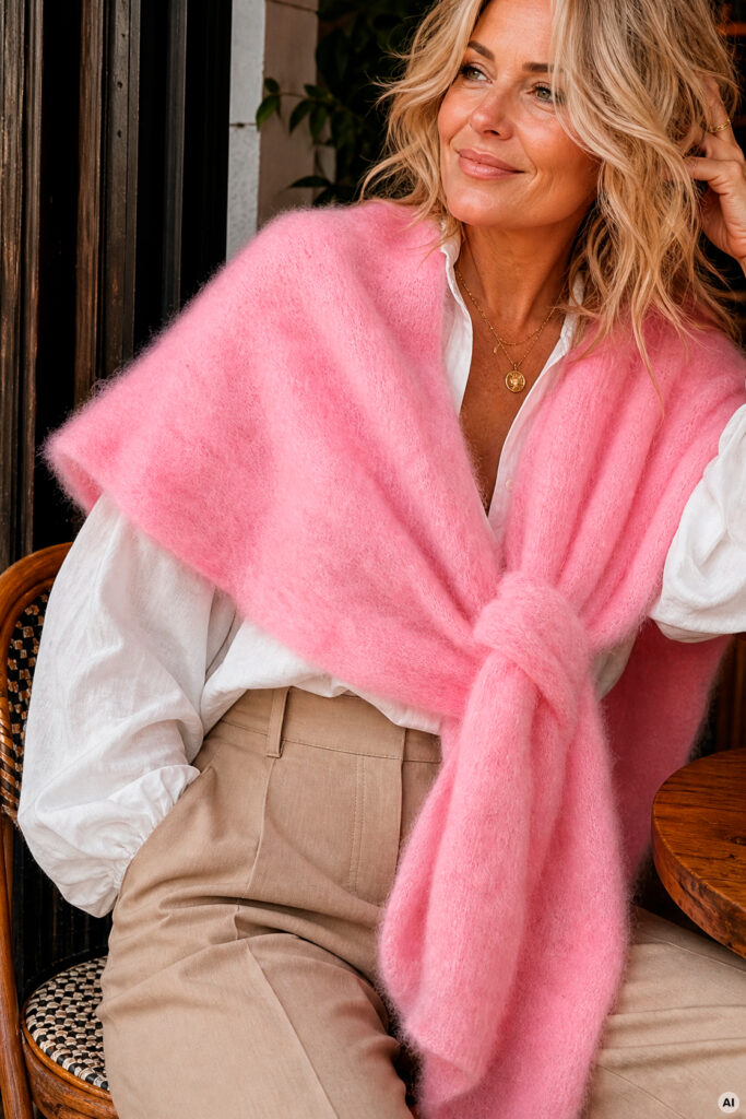 Mohairponcho vaaleanpunainen
