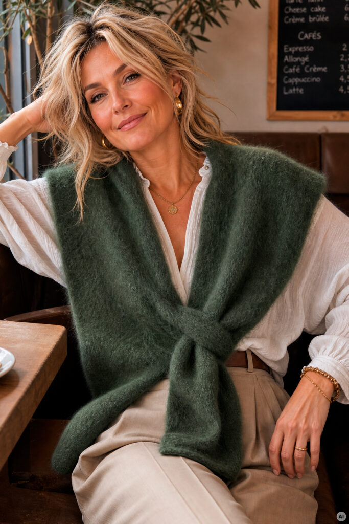 Mohairponcho vihreä