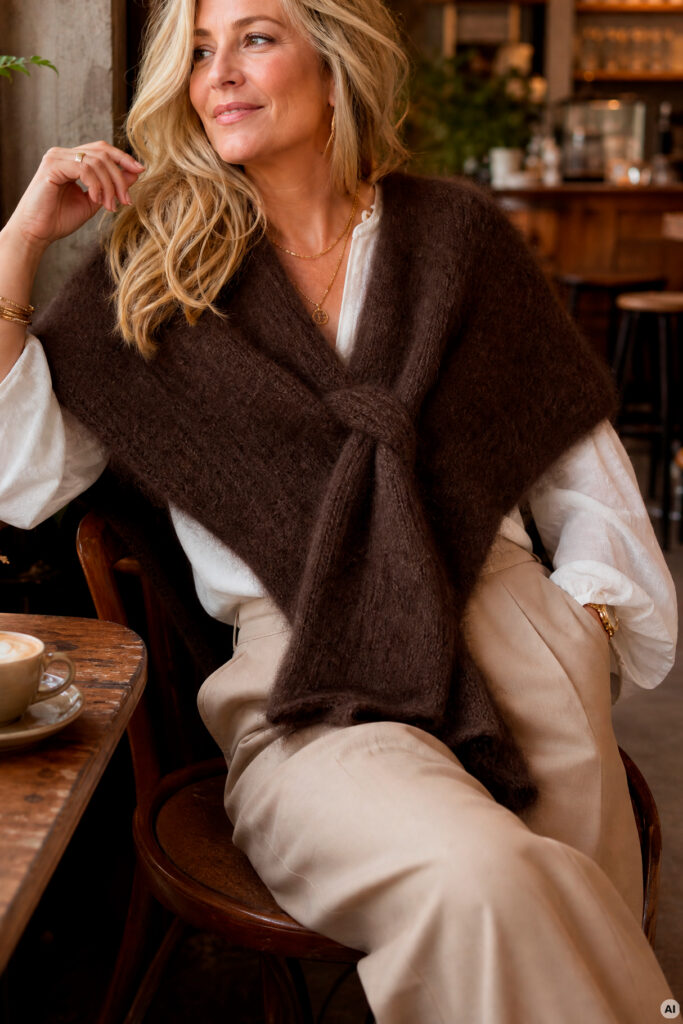 Mohairponcho ruskea