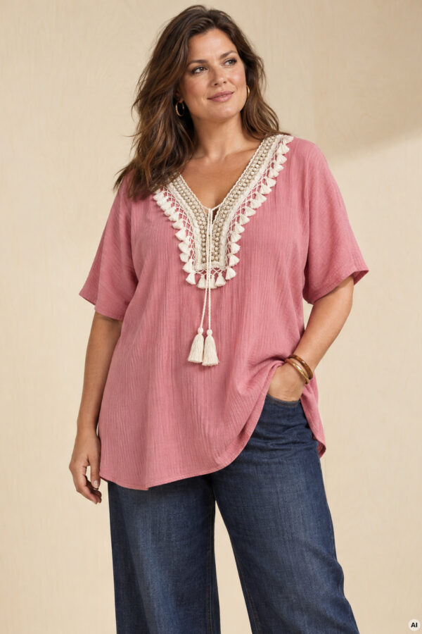 Paita rosa boho PLUS