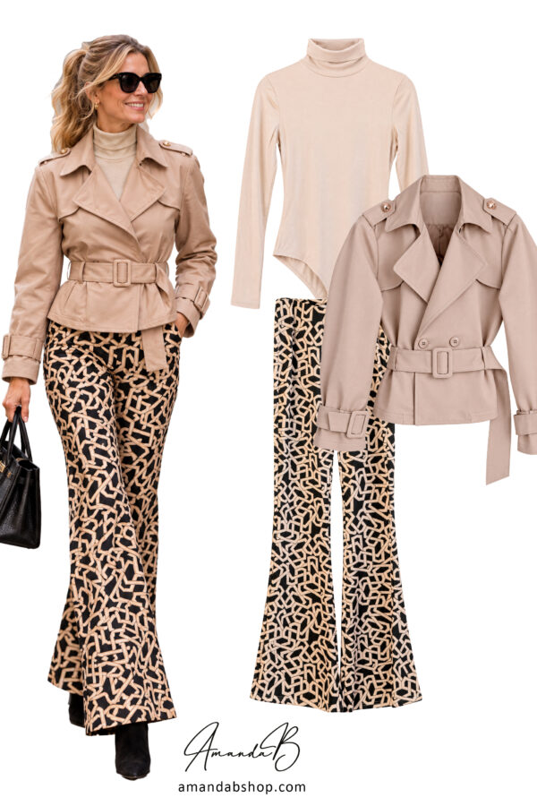 Leveälahkeiset housut musta/beige - Kuva 4