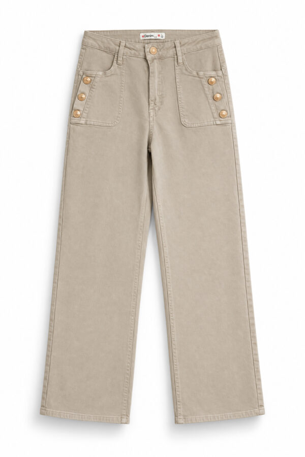 Leveälahkeiset farkut beige